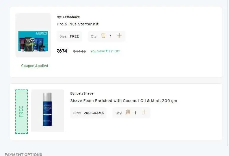 LETSSHAVE Pro 6 Plus Starter Kit Plus Free Shave Foam Enriched with Coconut Oil & Mint, 200 gm